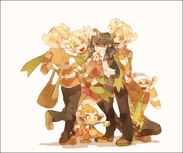 dawn, barry, and chimchar (pokemon and 2 more) drawn by stone_(shirokanipe_ranran)