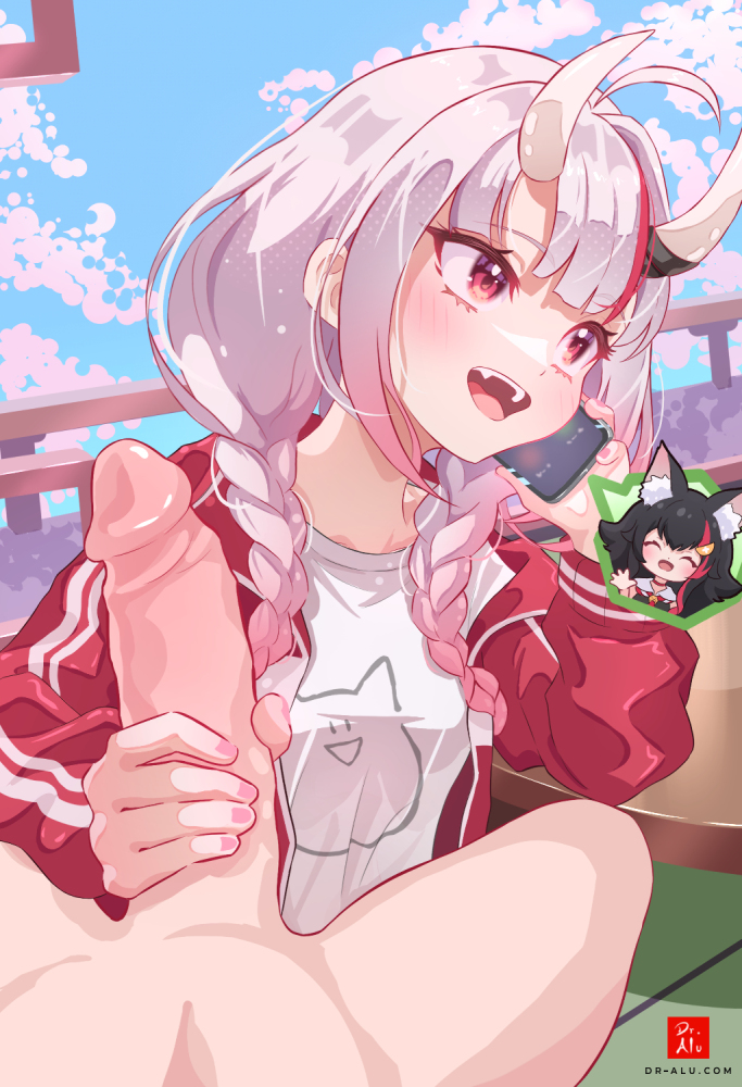 ookami mio and nakiri ayame (hololive) drawn by dr-alu