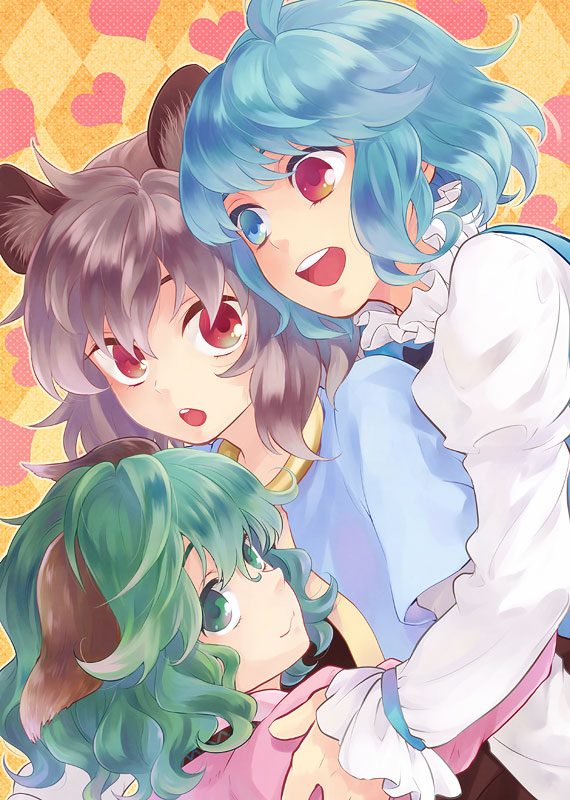 tatara kogasa, nazrin, and kasodani kyouko (touhou) drawn by tomobe_kinuko