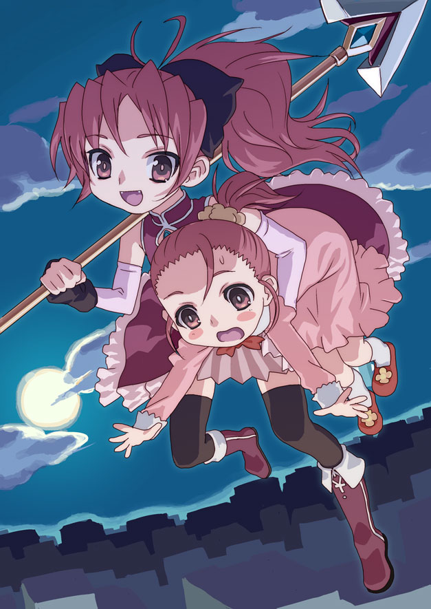 sakura kyoko and sakura momo (mahou shoujo madoka magica) drawn by hirose_(mokiki)