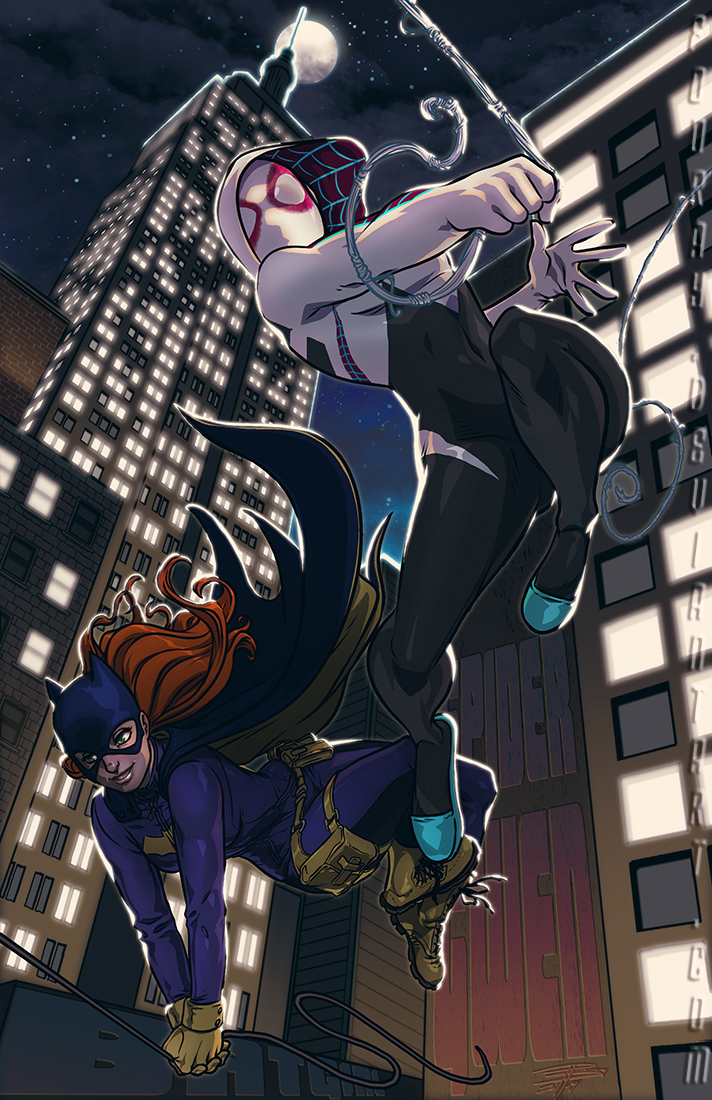spider-gwen, batgirl, and barbara gordon (marvel and 2 more) drawn by royce_southerland