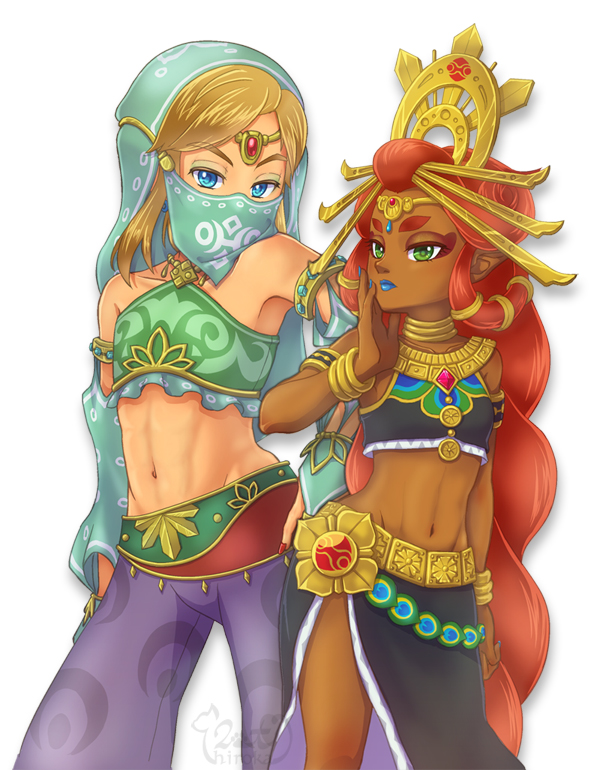 link and riju (the legend of zelda and 1 more) drawn by hiroka_m