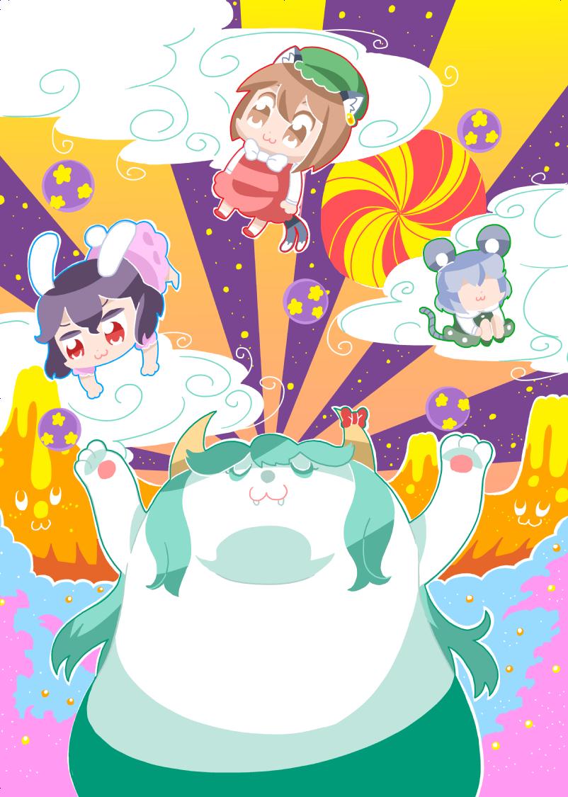 chen, kamishirasawa keine, inaba tewi, and nazrin (touhou) drawn by bkub