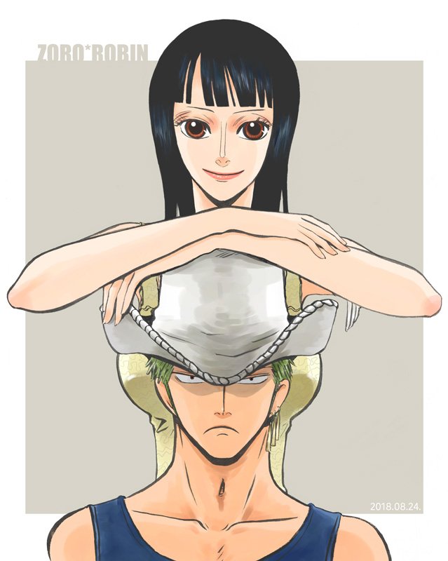 nico robin and roronoa zoro (one piece) drawn by suexue