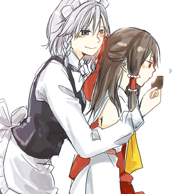 hakurei reimu and izayoi sakuya (touhou) drawn by uuron_(nkktmrrr)