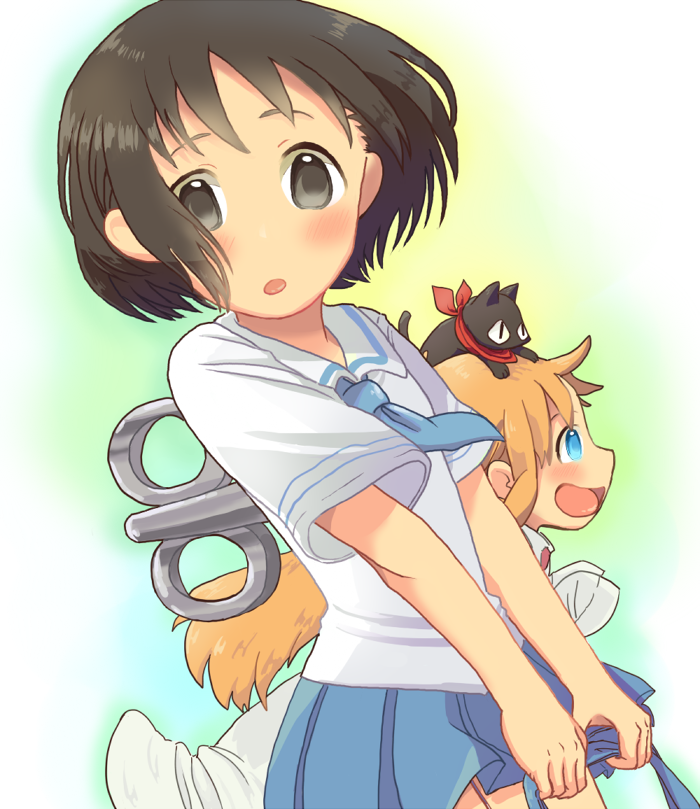 shinonome nano, professor shinonome, and sakamoto (nichijou) drawn by uzu86_(toritoritotori)