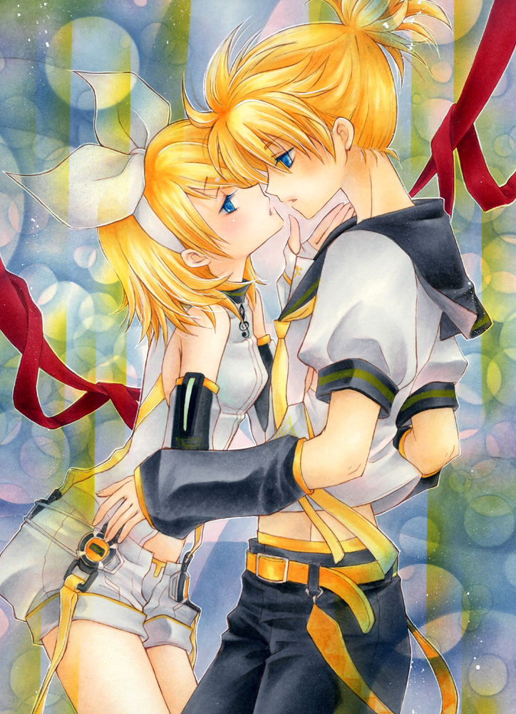 kagamine rin and kagamine len (vocaloid) drawn by aoi_yuuka_(ao_no_kokoro)