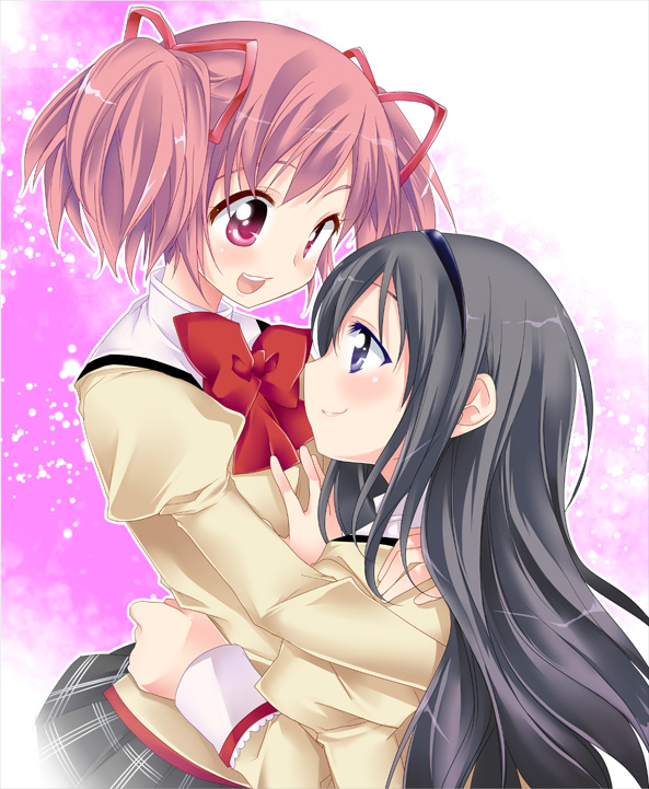 akemi homura and kaname madoka (mahou shoujo madoka magica) drawn by shiratama_yomogi