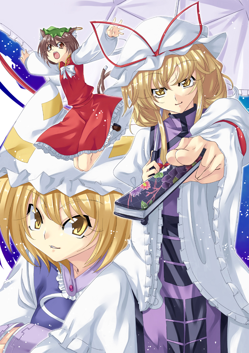 yakumo yukari, yakumo ran, and chen (touhou) drawn by uemukai_dai