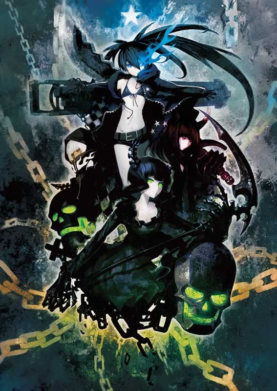 black rock shooter, dead master, strength, and black gold saw (black rock shooter) drawn by huke