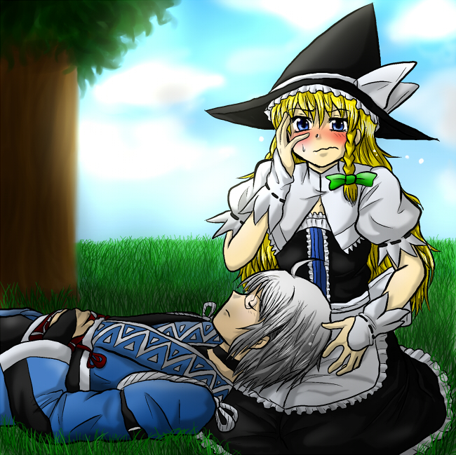 kirisame marisa and morichika rinnosuke (touhou) drawn by enokuma_uuta