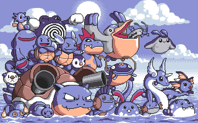 piplup, vaporeon, oshawott, squirtle, mudkip, and 16 more (pokemon) drawn by paul_robertson