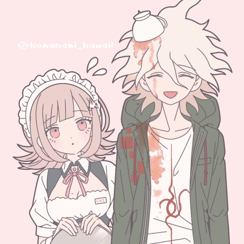 nanami chiaki and komaeda nagito (danganronpa and 2 more) drawn by komanami_kawaii