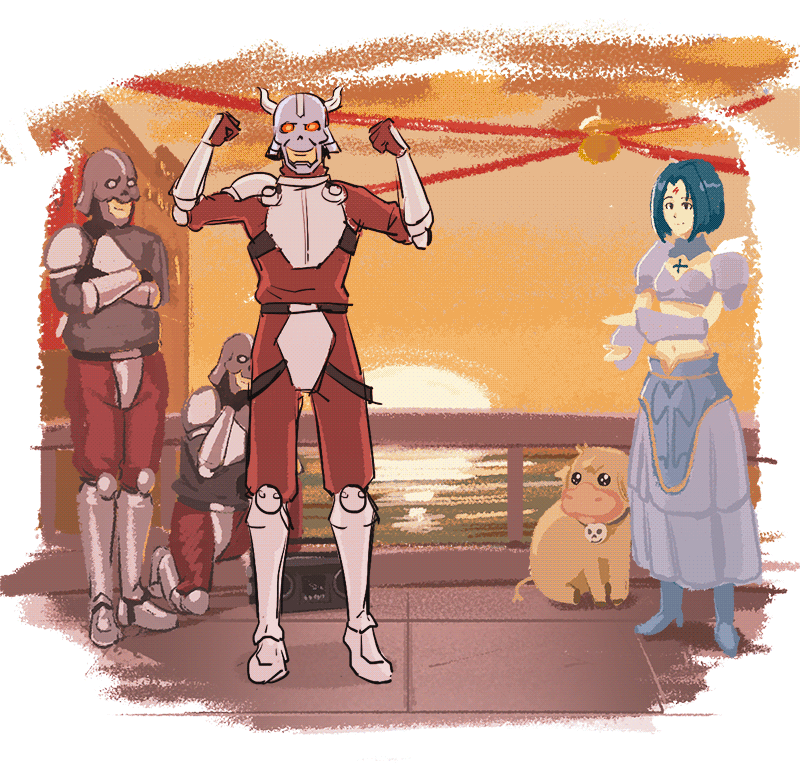 subaru, grunty, silver knight, and crimson knight (.hack//) drawn by drawfag