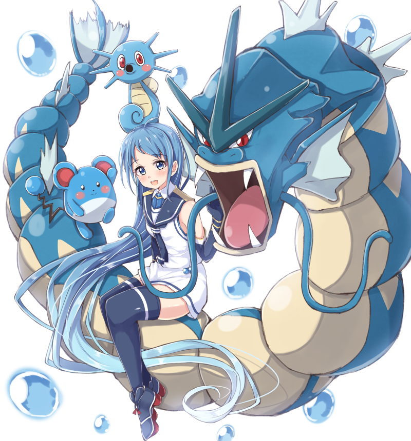 samidare, marill, gyarados, and horsea (kantai collection and 1 more) drawn by jiino