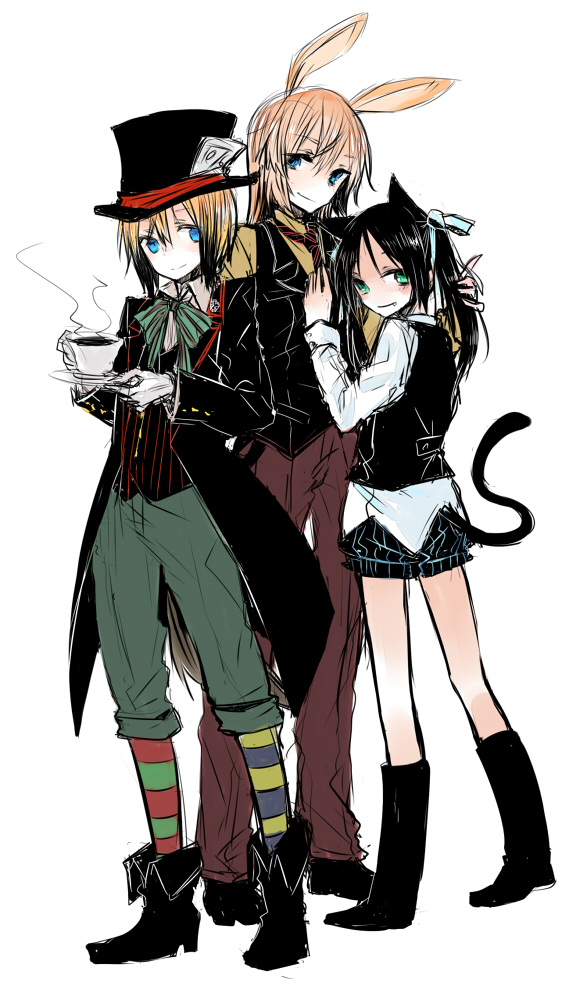 erica hartmann, charlotte e. yeager, francesca lucchini, mad hatter, march hare, and 1 more (world witches series and 2 more) drawn by tadano_kagekichi