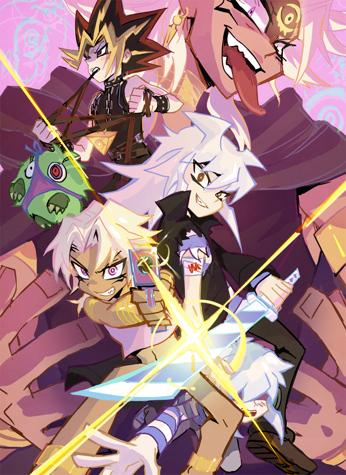 yami yugi, kuriboh, yami bakura, and bakura ryou (yu-gi-oh! and 2 more) drawn by lychi