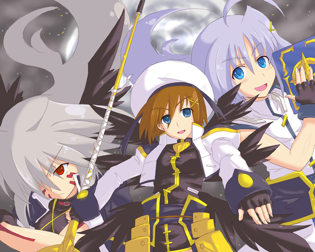 yagami hayate, reinforce zwei, reinforce, schwertkreuz, and book of the azure sky (lyrical nanoha and 2 more) drawn by yude