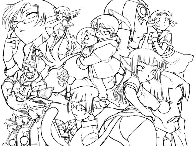 nina, lin, ryu, bosch 1/64, zeno 1/128, and 3 more (breath of fire and 1 more) drawn by dr.p