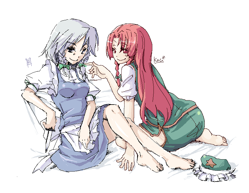 izayoi sakuya and hong meiling (touhou) drawn by hirase_yuu and ko->u