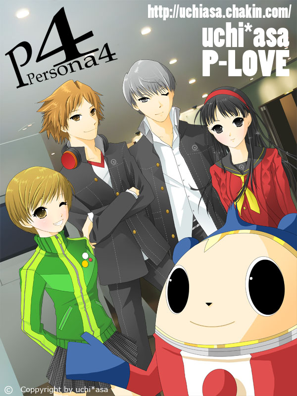 narukami yu, satonaka chie, amagi yukiko, hanamura yousuke, and kuma (persona and 1 more) drawn by uchi-asa