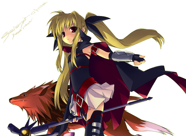 fate testarossa, arf, and bardiche (lyrical nanoha and 2 more) drawn by gotou_nao