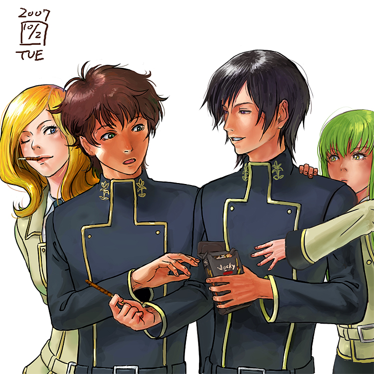 c.c., lelouch vi britannia, kururugi suzaku, and milly ashford (code geass) drawn by ikeda_(cpt)