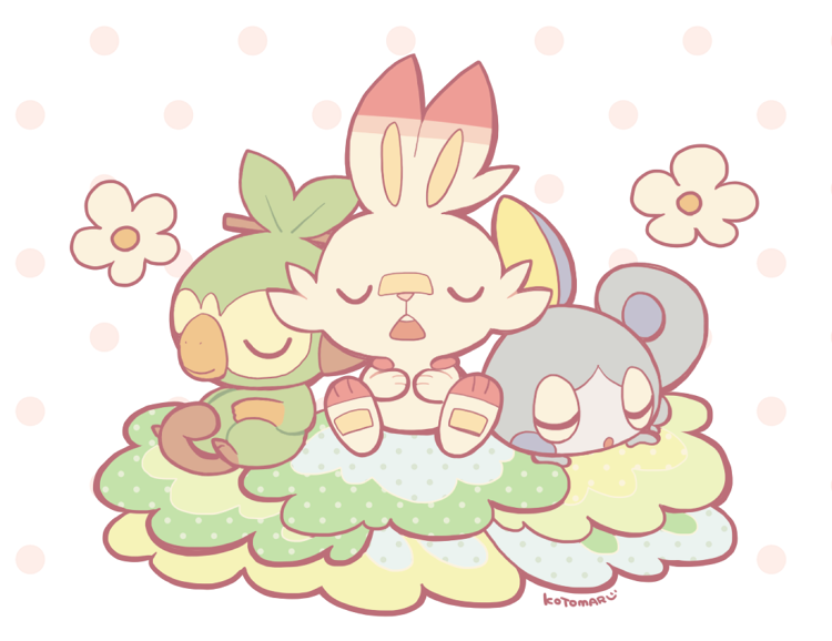 scorbunny, sobble, and grookey (pokemon) drawn by kotorai