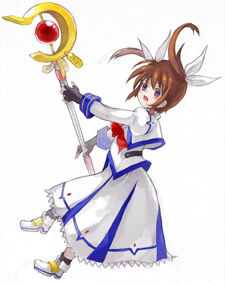takamachi nanoha and raising heart (lyrical nanoha and 2 more) drawn by lowe_(slow)