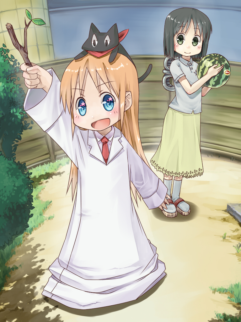 shinonome nano, professor shinonome, and sakamoto (nichijou) drawn by umeboshitora