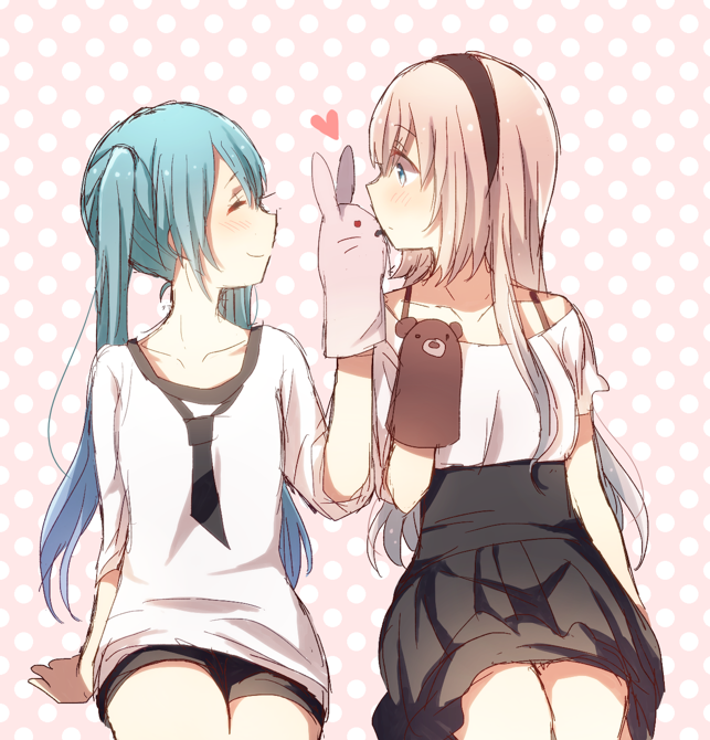 hatsune miku and megurine luka (vocaloid) drawn by harusawa