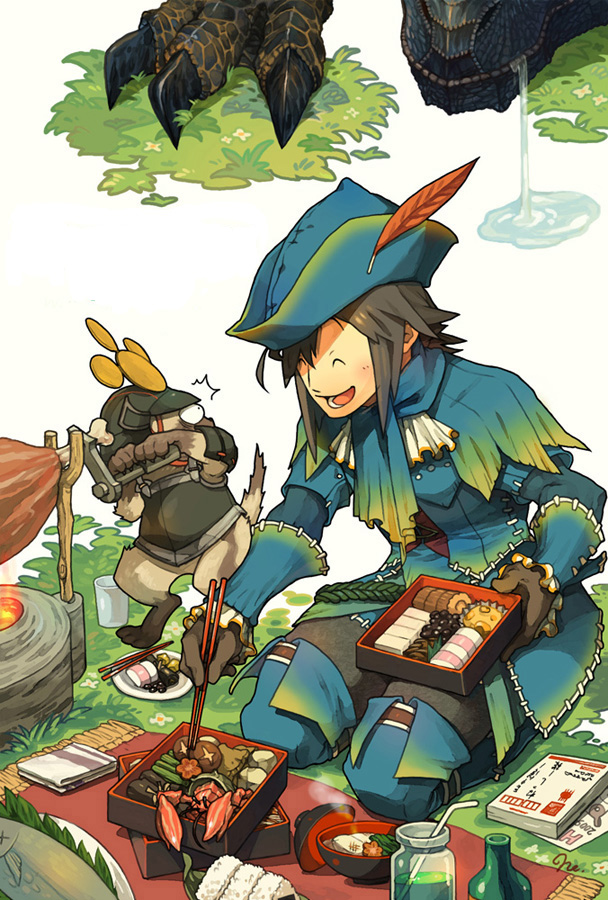 monster hunter, player palico, tigrex, and hermitaur (monster hunter) drawn by nessie_(kska)