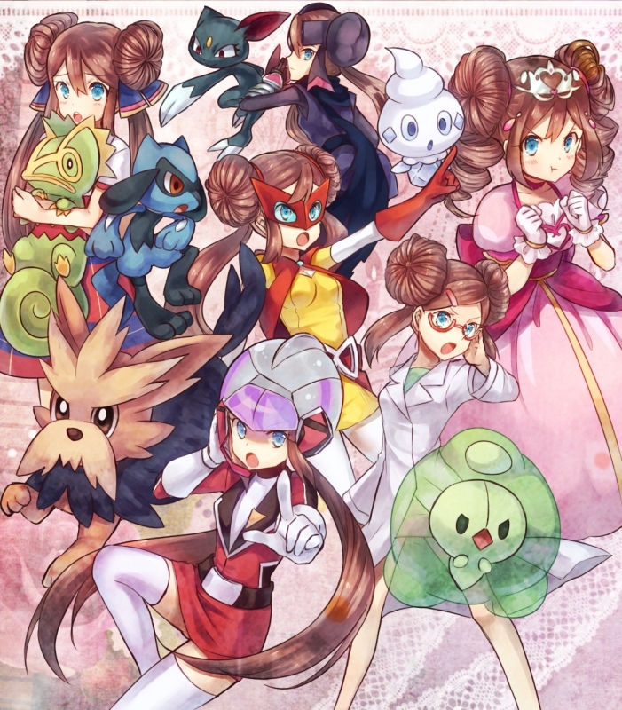 rosa, riolu, sneasel, vanillite, solosis, and 4 more (pokemon and 1 more) drawn by moe_(hamhamham)