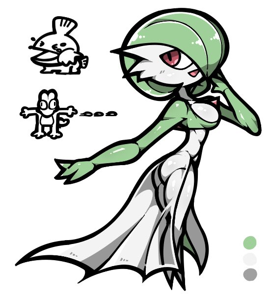 gardevoir, mudkip, and treecko (pokemon) drawn by name_omoitukan2