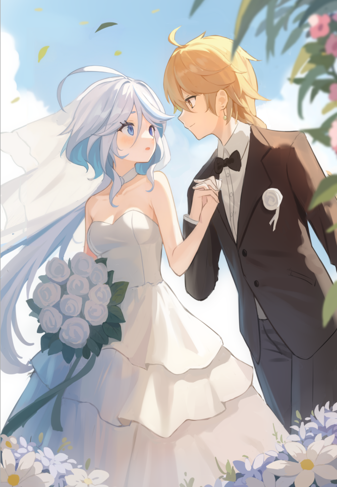 aether and furina (genshin impact) drawn by yiran_kuxiao