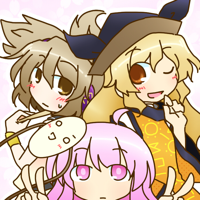 toyosatomimi no miko, hata no kokoro, and matara okina (touhou) drawn by kazeha_(starrysky)