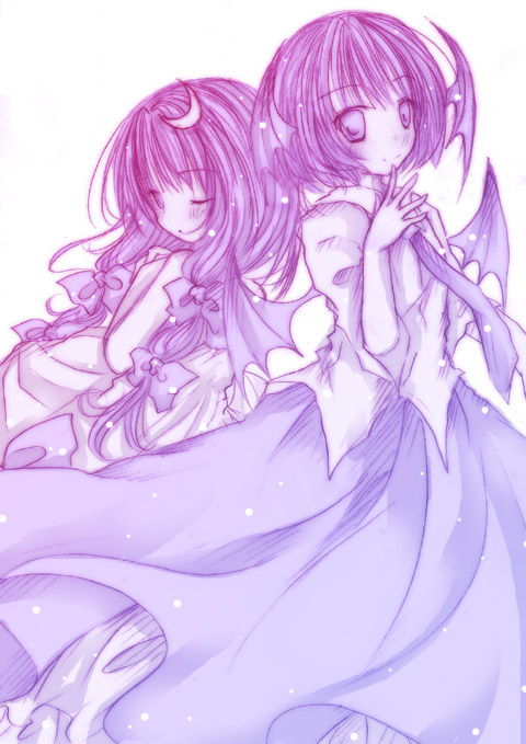 patchouli knowledge and koakuma (touhou) drawn by kasuga_sunao