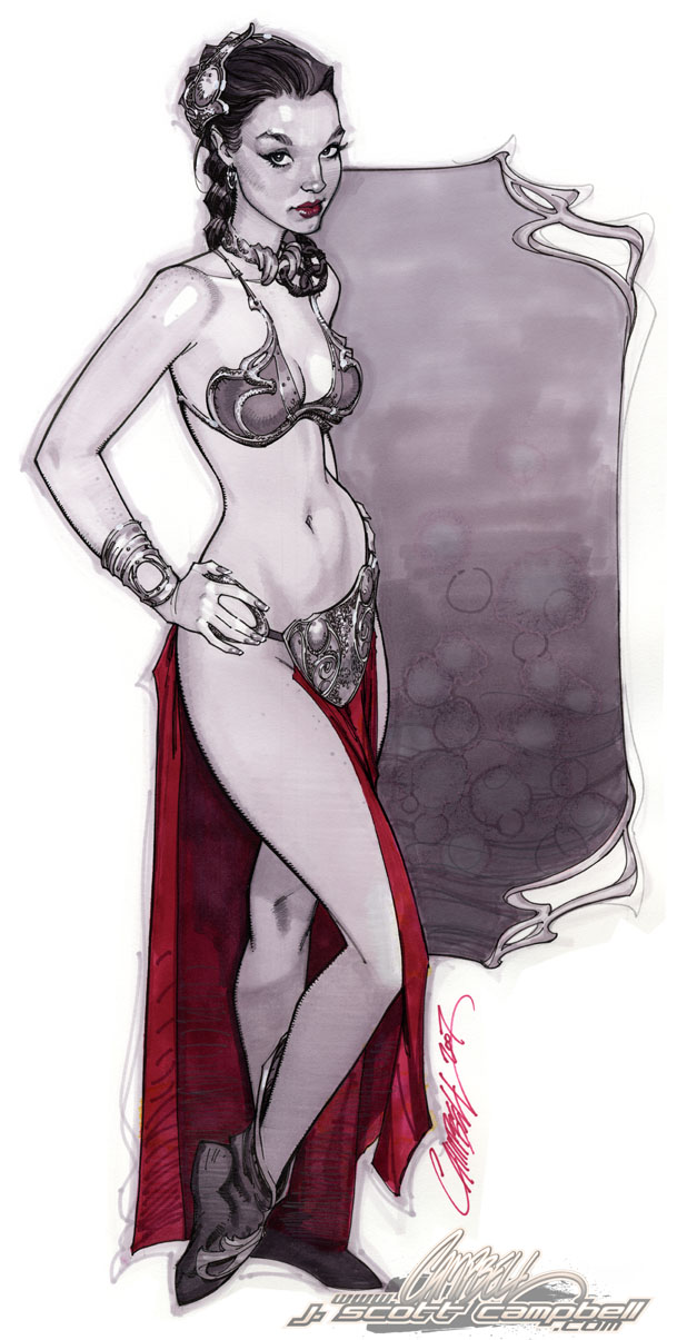 princess leia and huttslayer leia (star wars and 1 more) drawn by j._scott_campbell