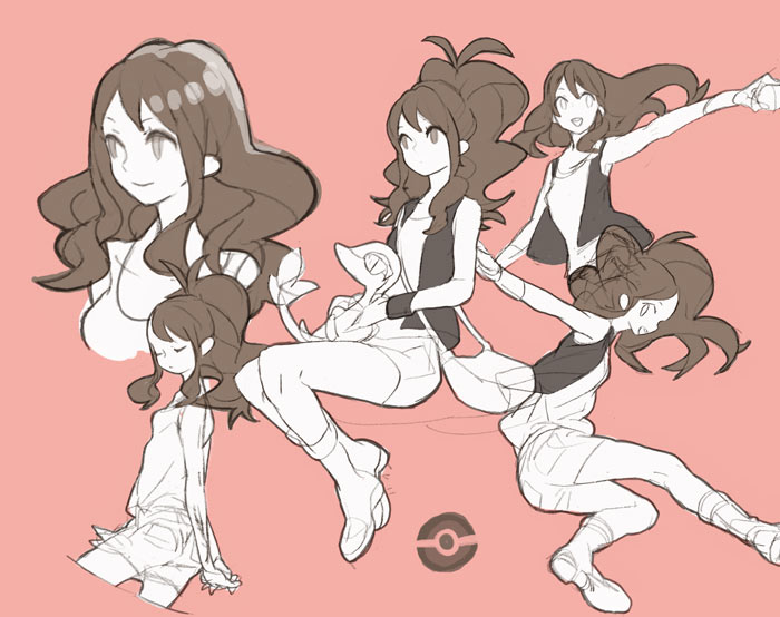 hilda and snivy (pokemon and 1 more) drawn by 9_(saki-ooo-kiyu)