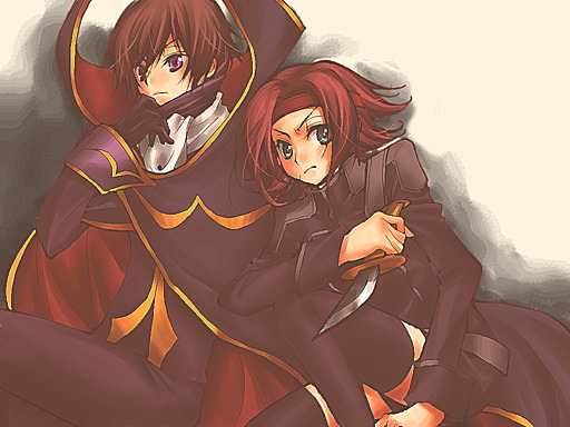 lelouch vi britannia and kouzuki kallen (code geass) drawn by mecco