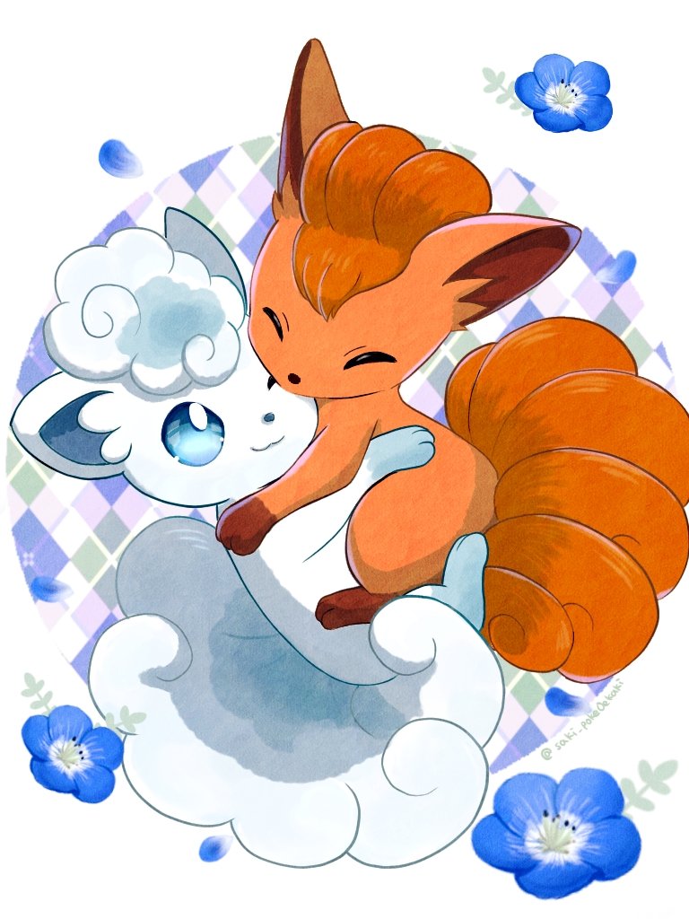 alolan vulpix and vulpix (pokemon) drawn by saki_pokeoekaki