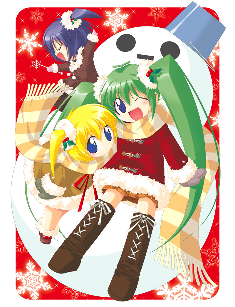 melon-chan, lemon-chan, and black lemon-chan (melonbooks and 1 more) drawn by kazakami_shun