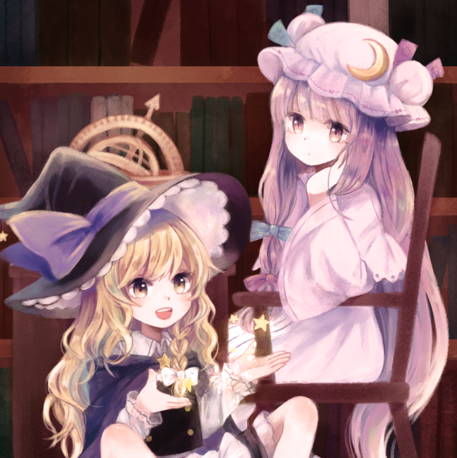 kirisame marisa and patchouli knowledge (touhou) drawn by mozukuzu_(manukedori)