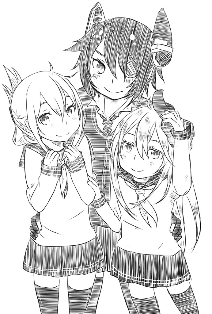 hibiki, inazuma, and tenryuu (kantai collection) drawn by chikiyama