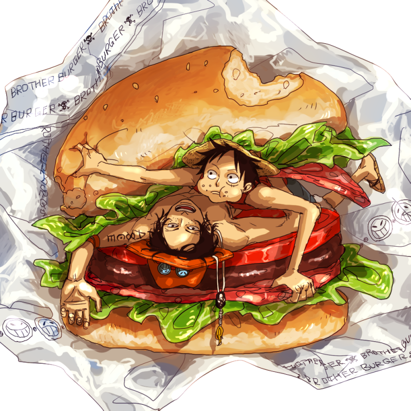 monkey d. luffy and portgas d. ace (one piece) drawn by shaku_(gekirin)
