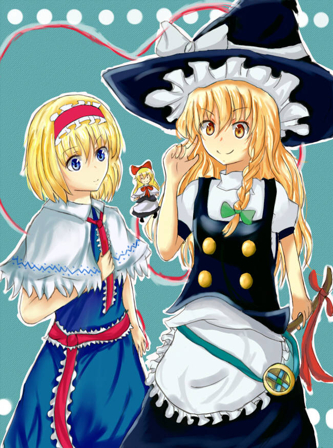 kirisame marisa, alice margatroid, and shanghai doll (touhou) drawn by fusei
