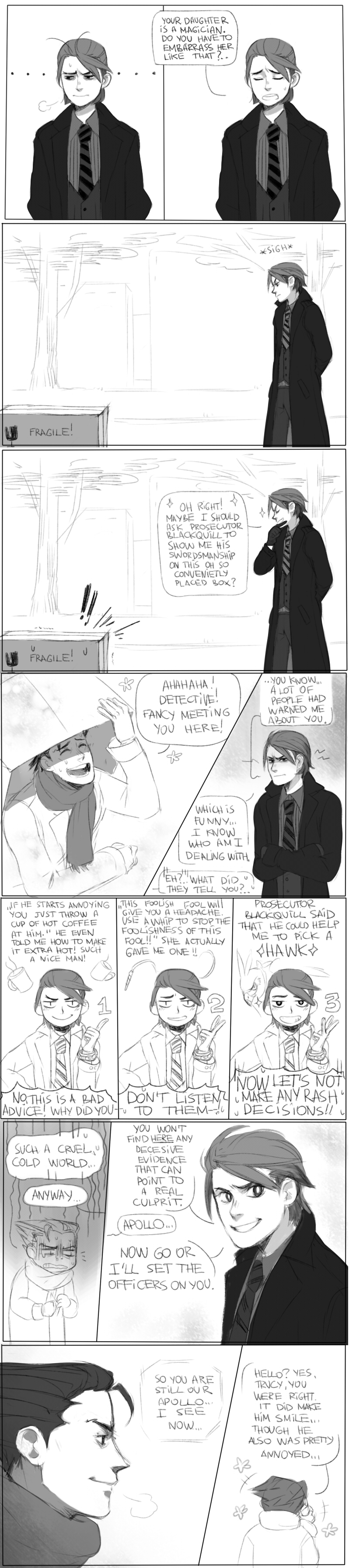phoenix wright, apollo justice, and taka (ace attorney and 1 more) drawn by yufei