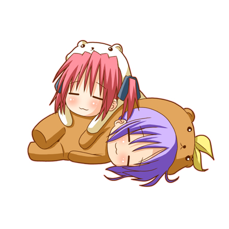 hiiragi tsukasa, kobayakawa yutaka, capybara-san, bear tsukasa, and bear yutaka (lucky star) drawn by minami_(colorful_palette)