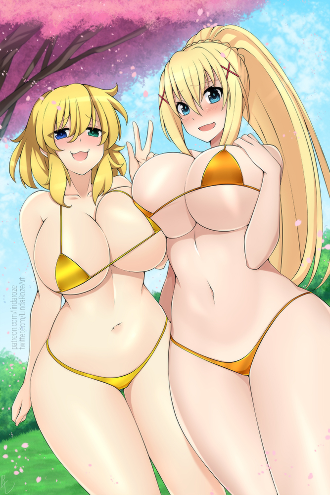 darkness and ryouna (kono subarashii sekai ni shukufuku wo! and 1 more) drawn by lindaroze
