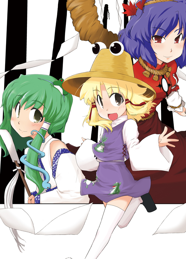kochiya sanae, moriya suwako, and yasaka kanako (touhou) drawn by masu_gitsune